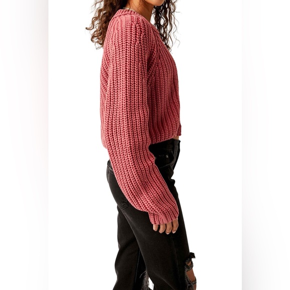 Free People - Sweet Nothing Cotton Cardigan in Cherry - Picture 3 of 8